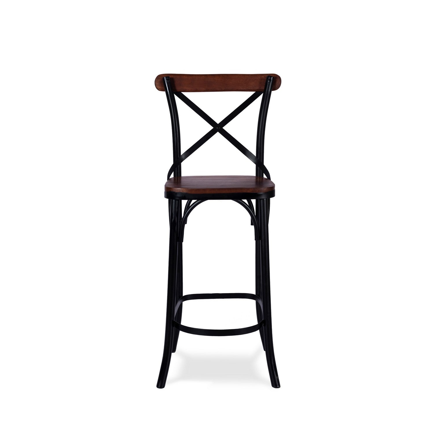 Cross Back Bar Chair - Walnut / Wood and MS / L:50 x D:45 x H:117 in cm - Indoor Furniture