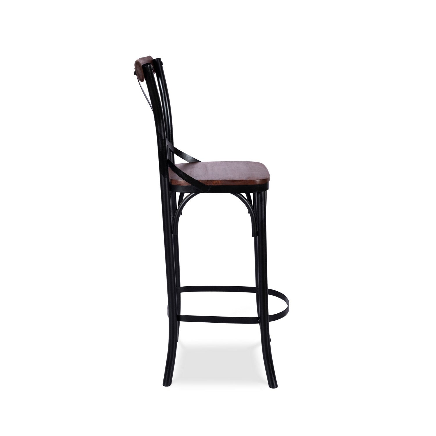Cross Back Bar Chair - Walnut / Wood and MS / L:50 x D:45 x H:117 in cm - Indoor Furniture