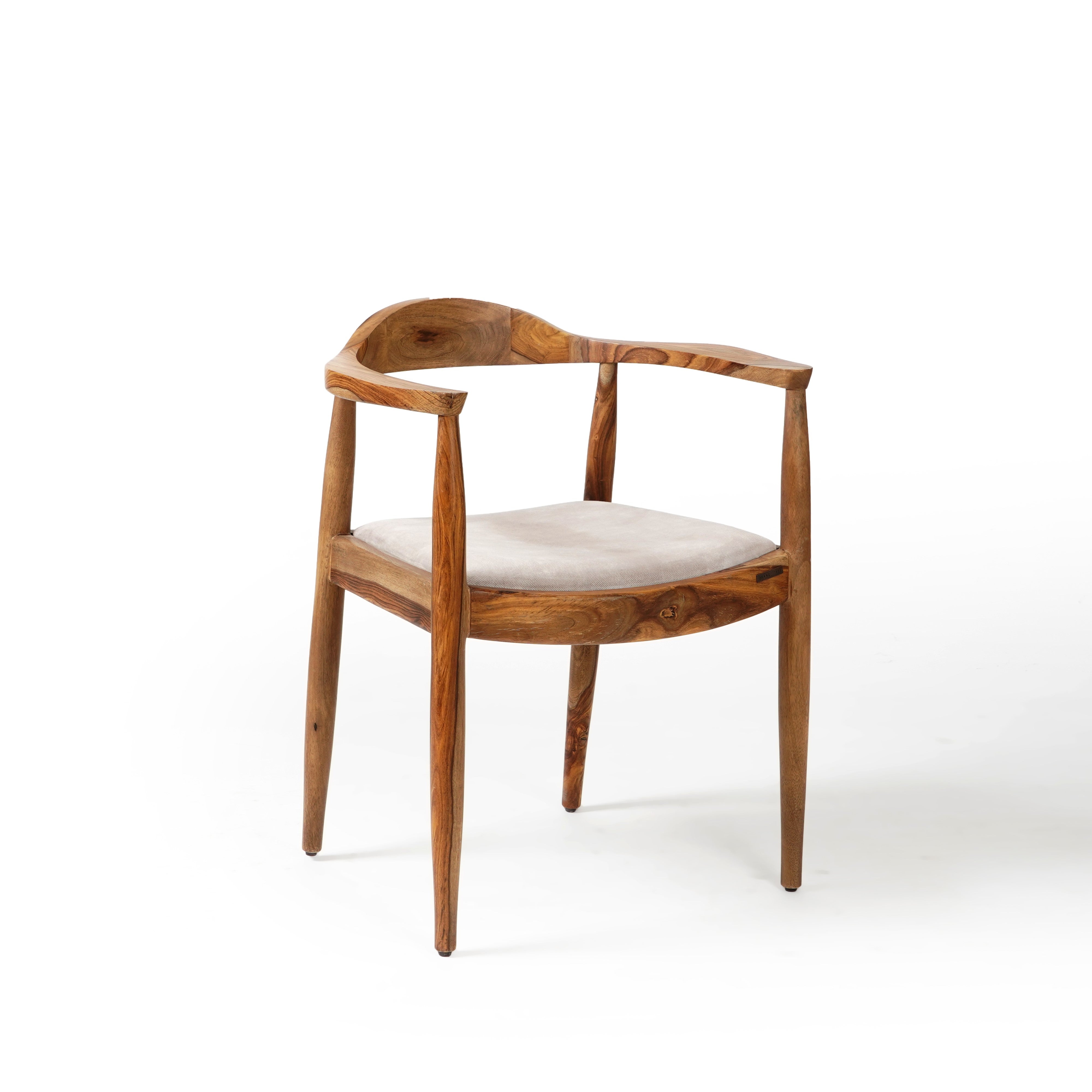 Dado Dining Chair - Natural finish on wood and Beige upholstered / 62 L x 55 W x 73 H cm / Sheesham wood and Upholstery