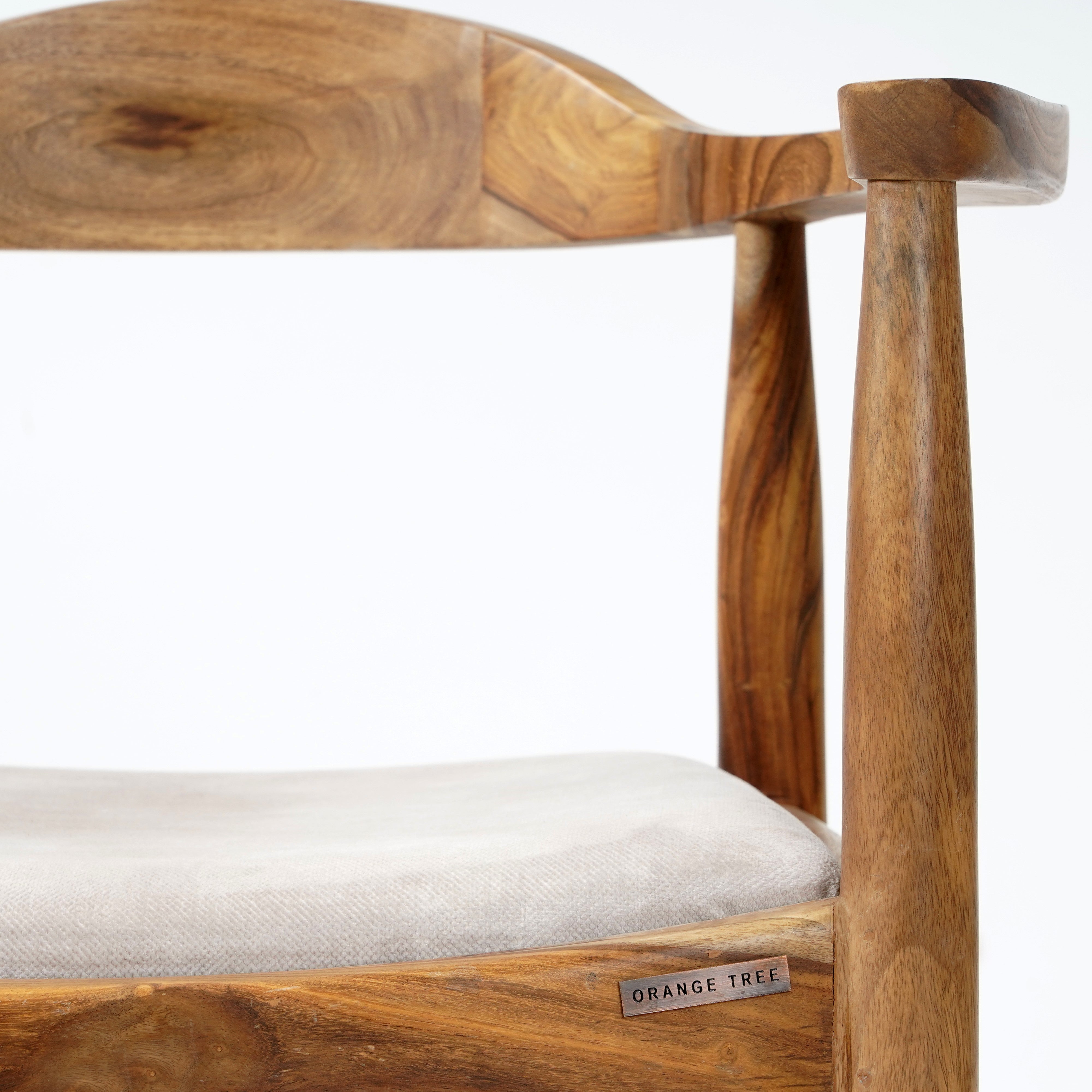 Dado Dining Chair - Natural finish on wood and Beige upholstered / 62 L x 55 W x 73 H cm / Sheesham wood and Upholstery