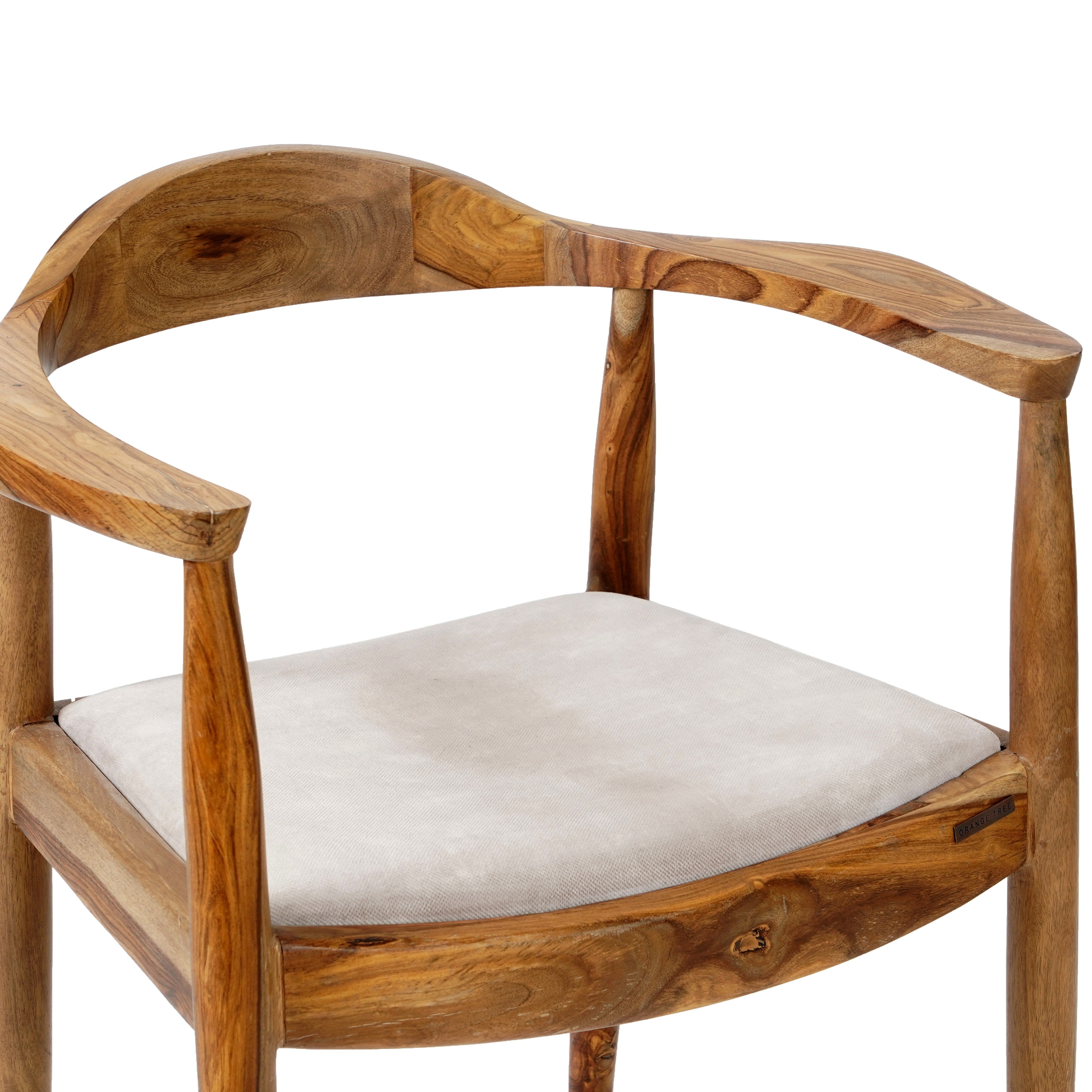 Dado Dining Chair - Natural finish on wood and Beige upholstered / 62 L x 55 W x 73 H cm / Sheesham wood and Upholstery