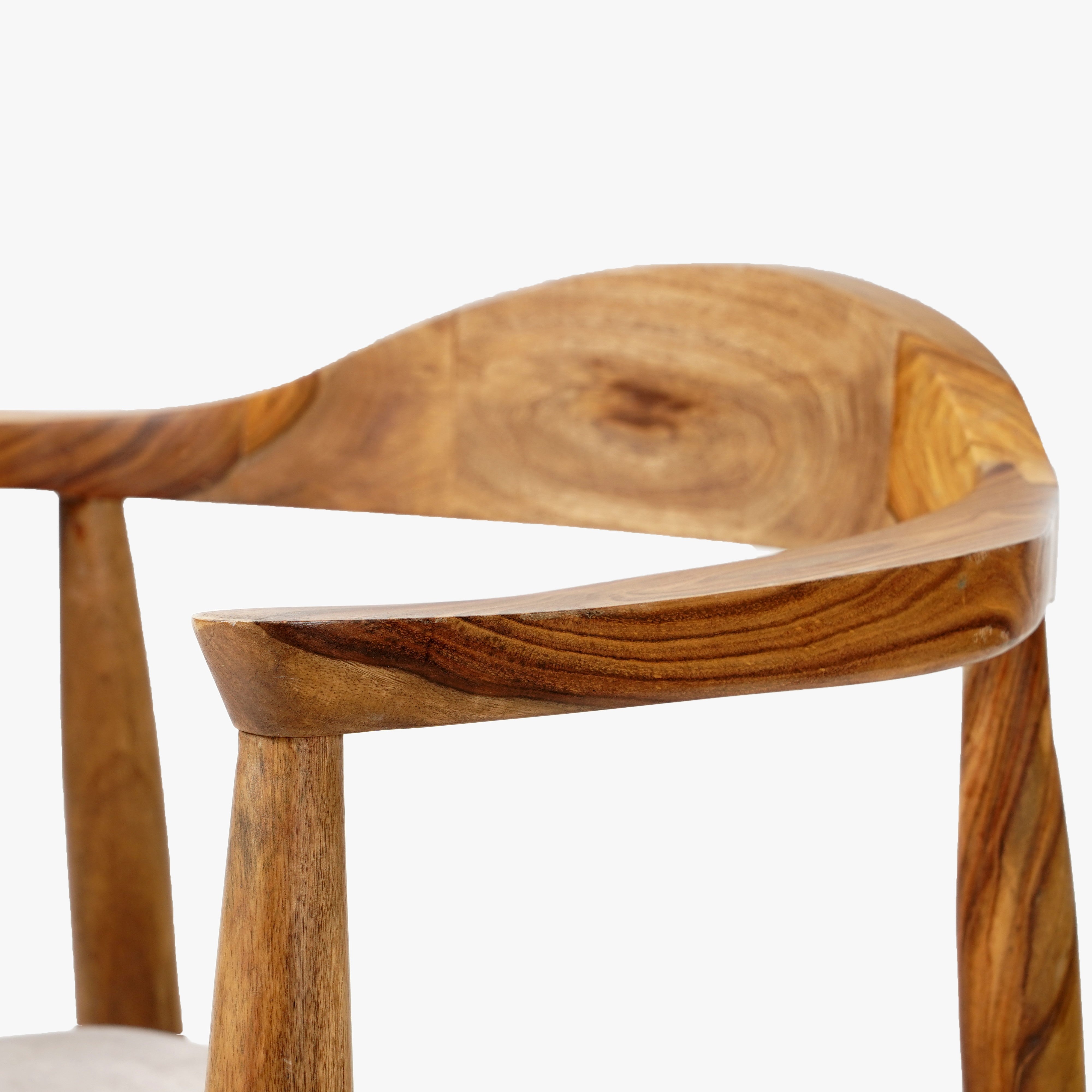 Dado Dining Chair - Natural finish on wood and Beige upholstered / 62 L x 55 W x 73 H cm / Sheesham wood and Upholstery