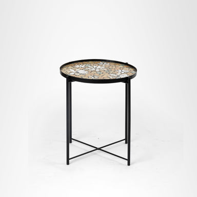 Daisy Mosaic Coffee Table - Beige / Mild Steel and Ceramic / Dia: 18’’ H: 20’’ - Outdoor Furniture