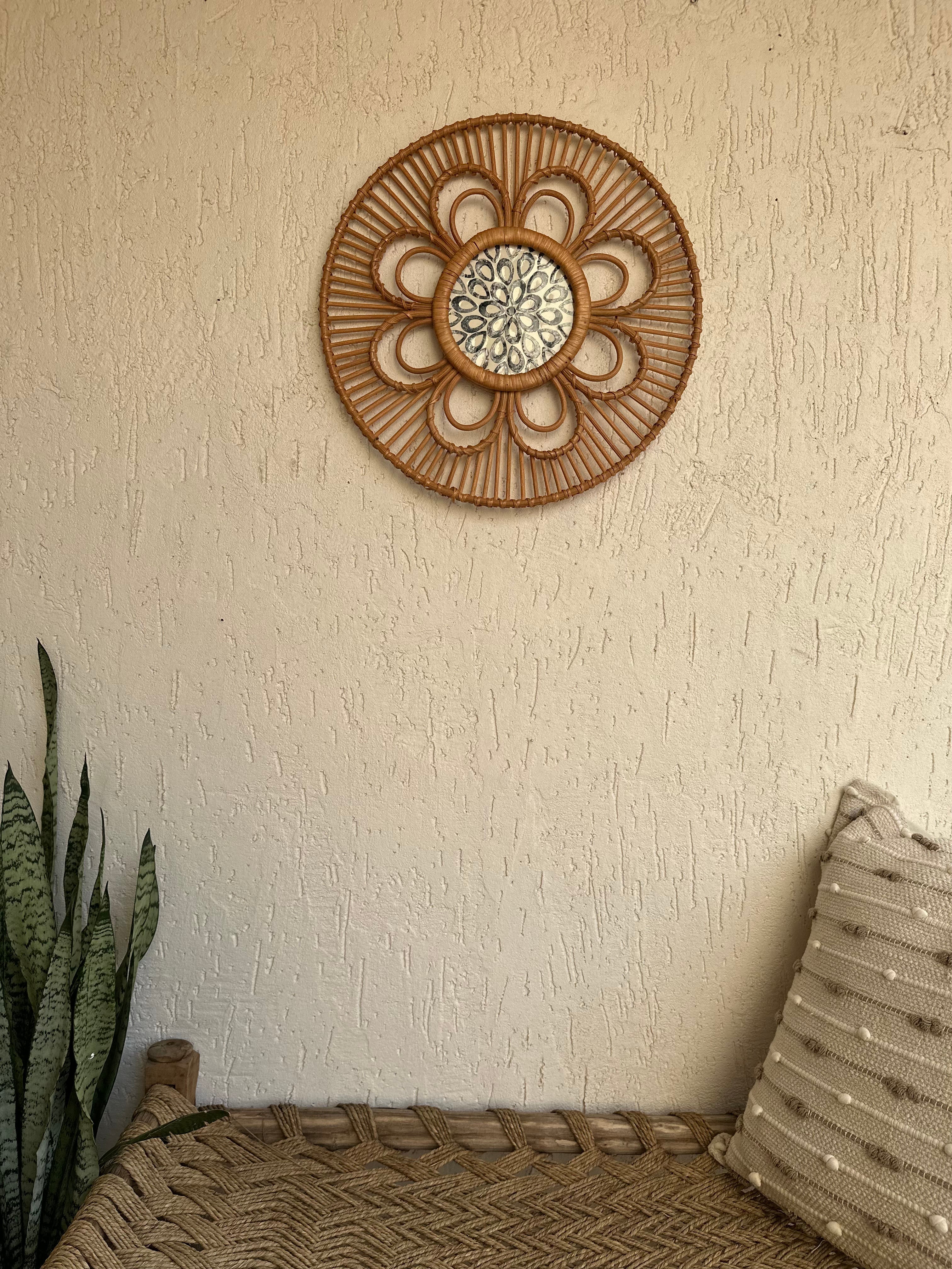 Designer Rattan Wall Decor With Mother of Pearls - Natural / Rattan and Mother of Pearls - Decor