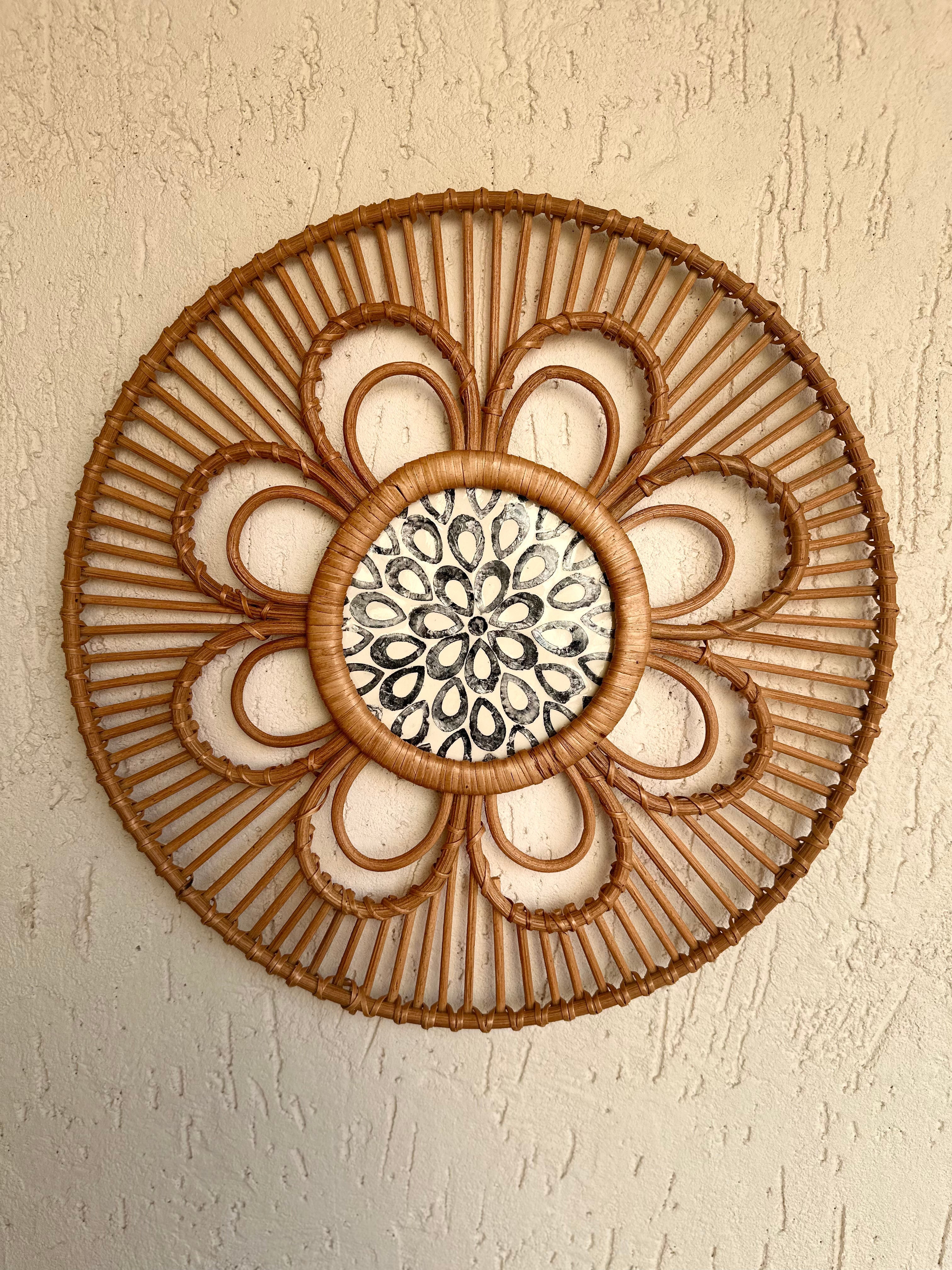 Designer Rattan Wall Decor With Mother of Pearls - Natural / Rattan and Mother of Pearls - Decor