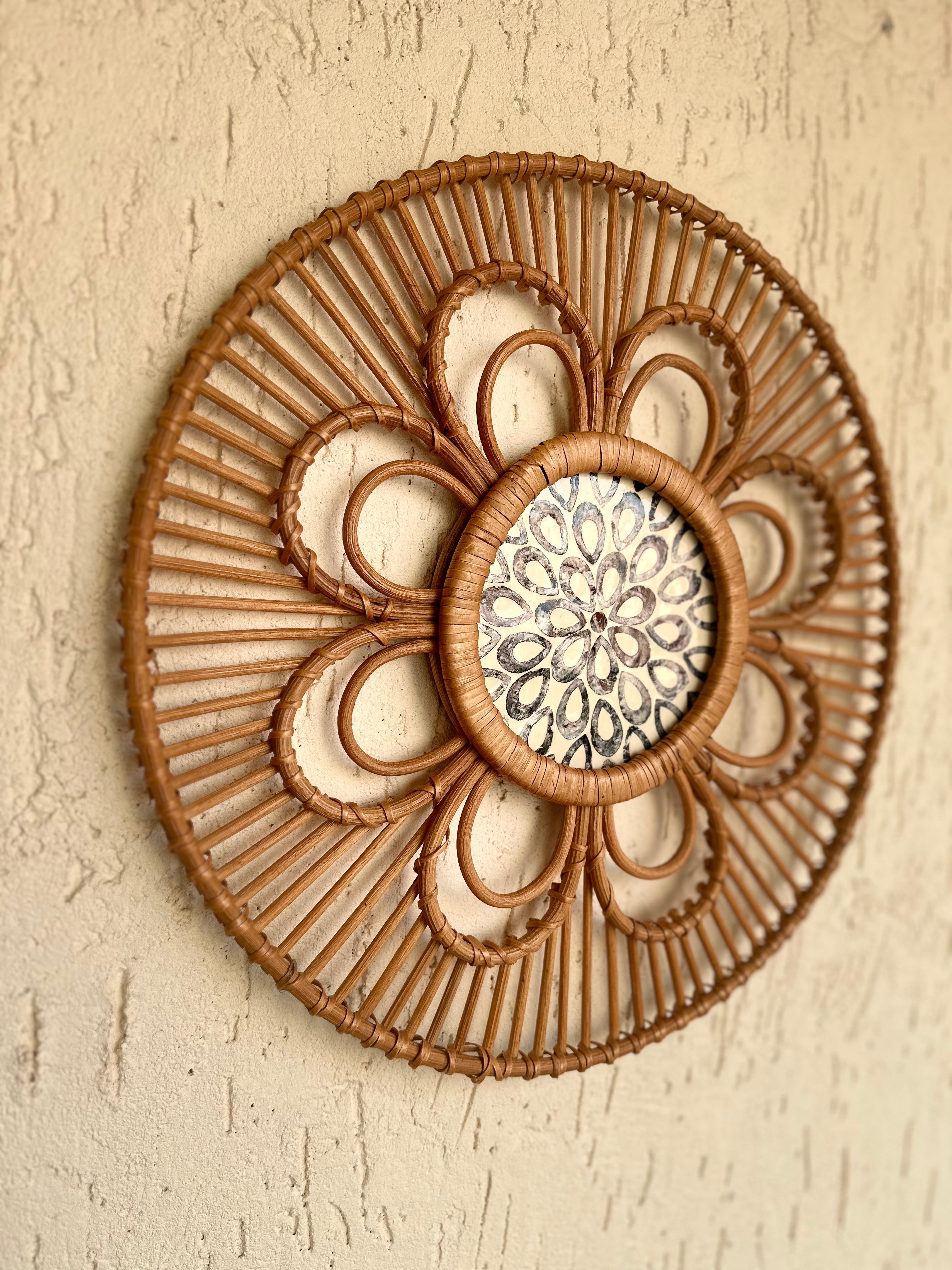 Designer Rattan Wall Decor With Mother of Pearls - Natural / Rattan and Mother of Pearls - Decor