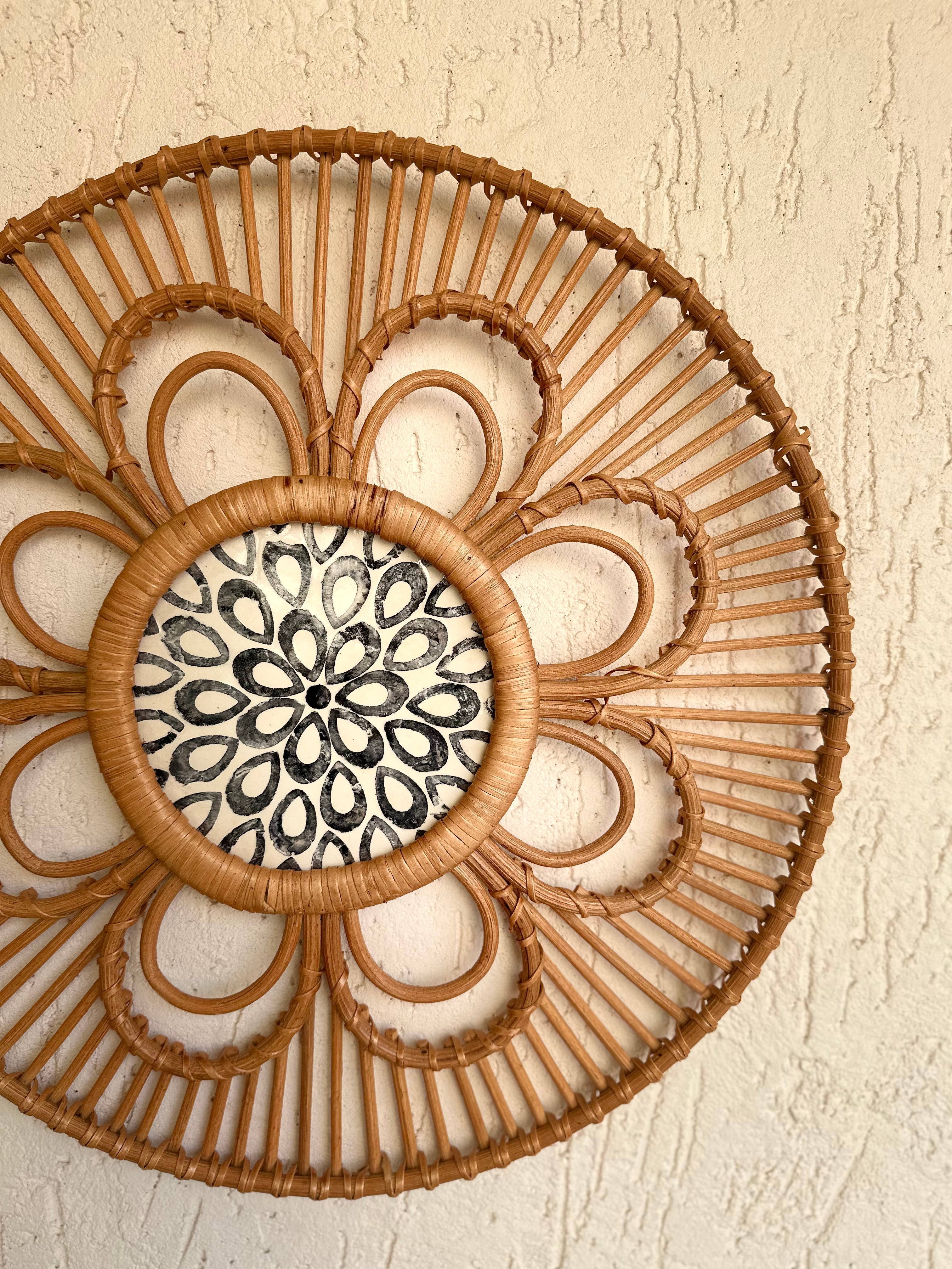 Designer Rattan Wall Decor With Mother of Pearls - Natural / Rattan and Mother of Pearls - Decor
