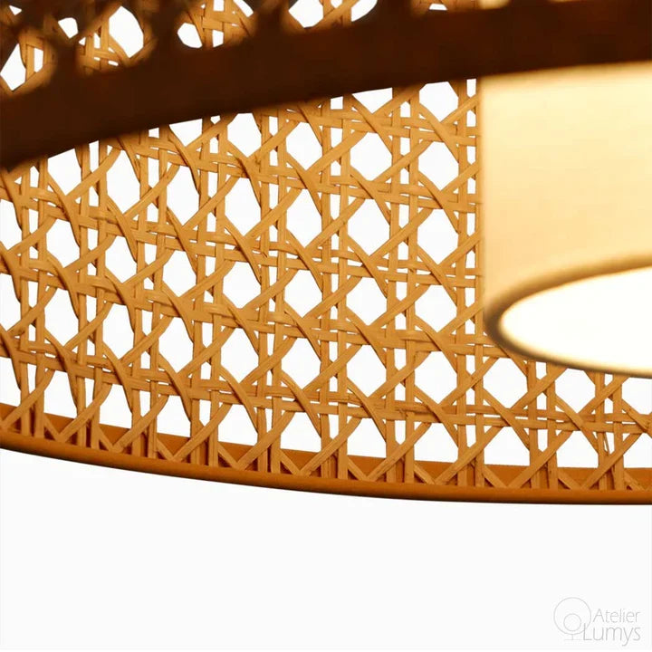 Diamond Hanging Lamp - Dia: 15’’ H: 7’’ / Natural Cane and Off White / Mild Steel & Poplin - Lighting