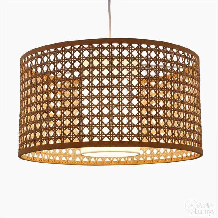 Diamond Hanging Lamp - Dia: 15’’ H: 7’’ / Natural Cane and Off White / Mild Steel & Poplin - Lighting