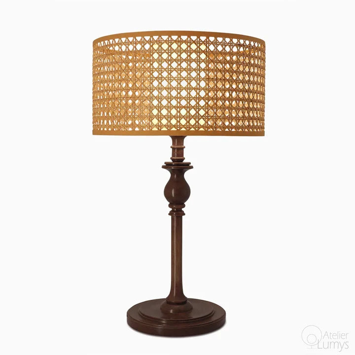 Diamond Tulip Table Lamp - Dia: 15’’ H: 24’’ / Natural Cane and Black / Cane and Mild Steel - Lighting