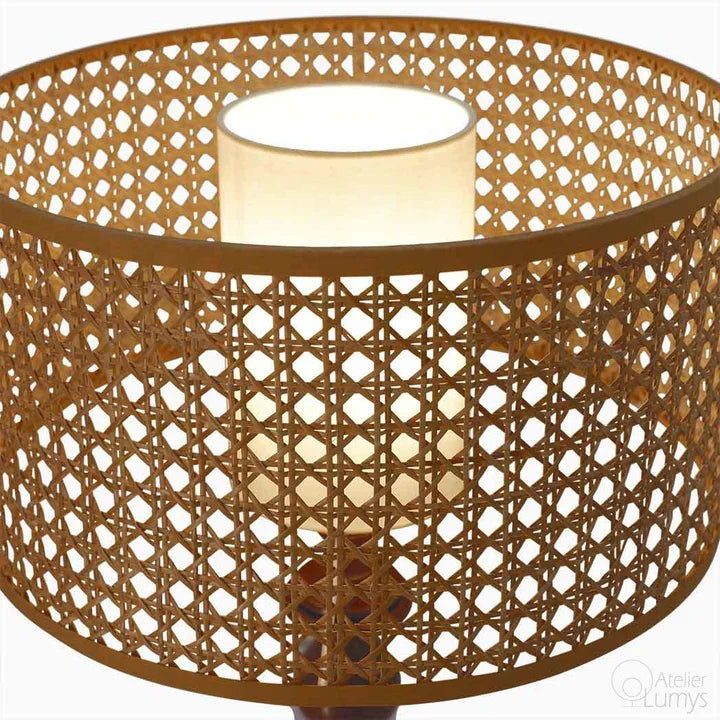 Diamond Tulip Table Lamp - Dia: 15’’ H: 24’’ / Natural Cane and Black / Cane and Mild Steel - Lighting