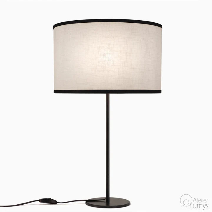 Diane Drum Table Lamp - Dia: 15’’ H: 23’’ / Black and White / Mild Steel and Poplin - Lighting