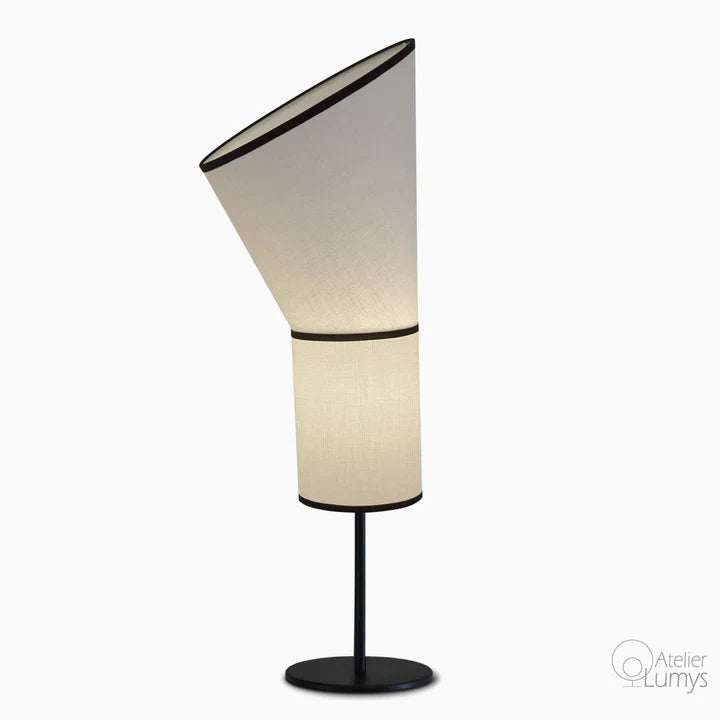 Diane Pisa Cone Table Lamp - Dia: 6’’ H: 8’’ / Black and White / Mild Steel and Poplin - Lighting