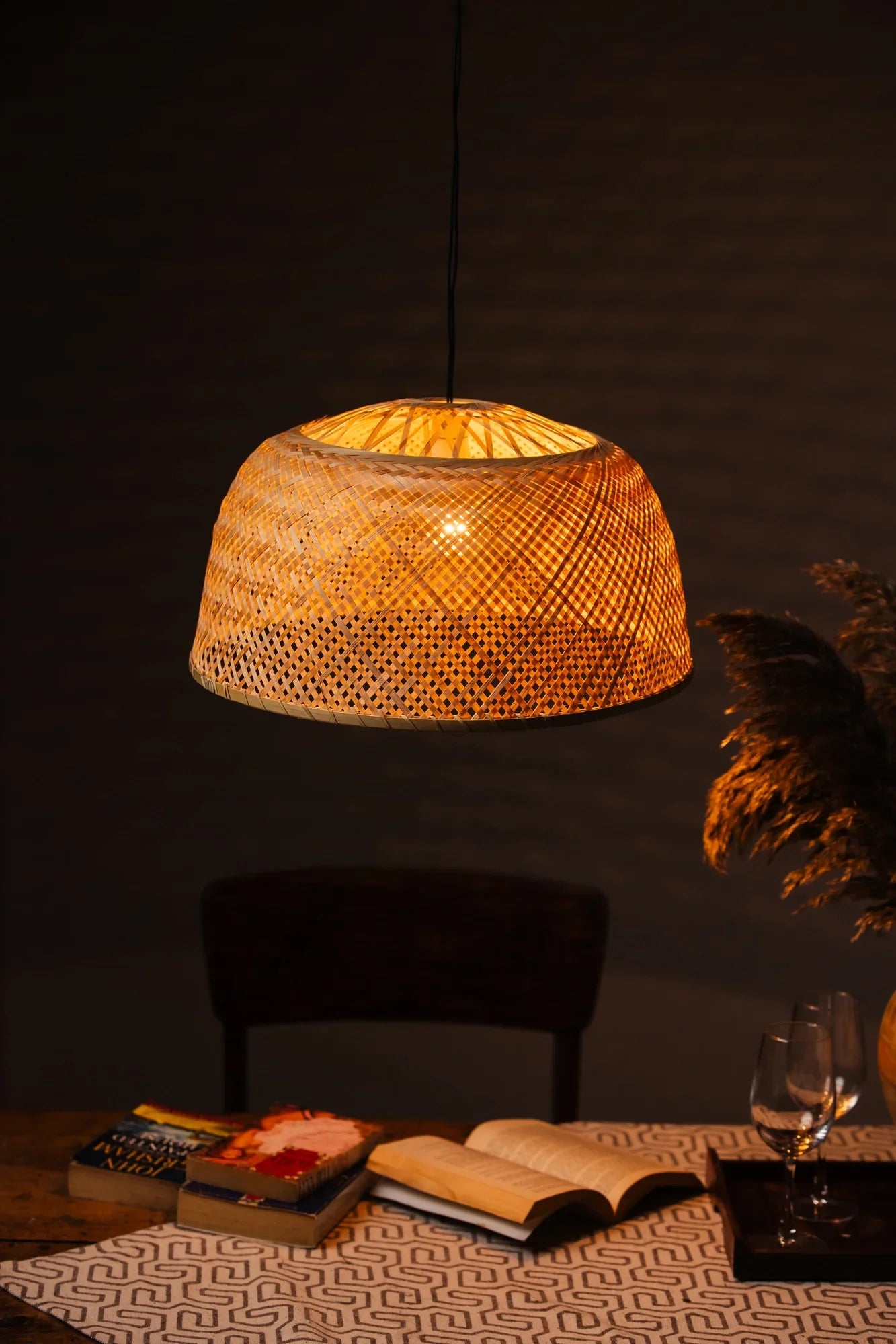 Dome Shape Pendant Bamboo Lampshade - Natural / Bamboo - Lighting