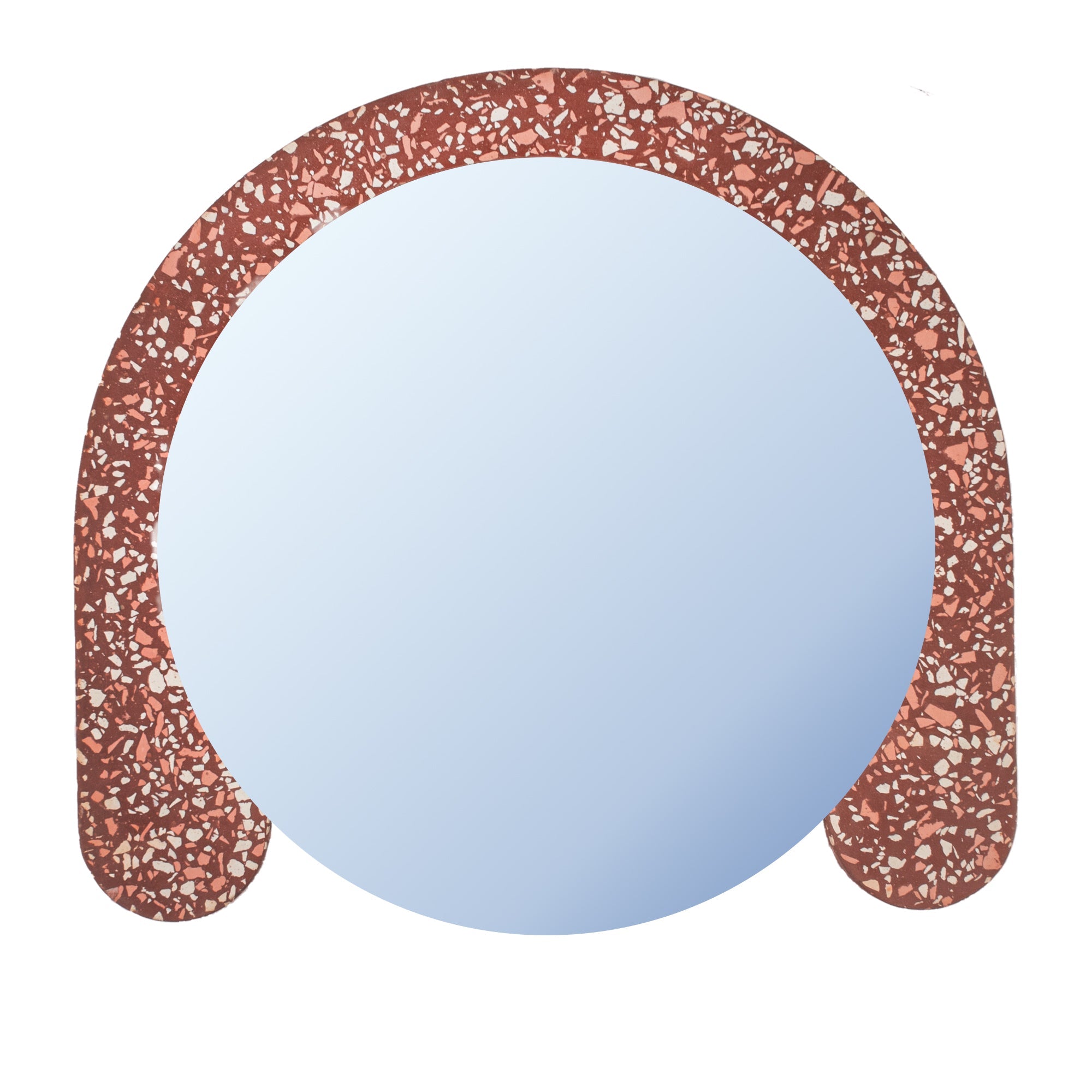 Donna Mirror - Terrazzo Pink & White chips on Deep Red base / L: 60.0cm x B: 54.0cm x H: 2.4cm / Terrazzo - Stone chips