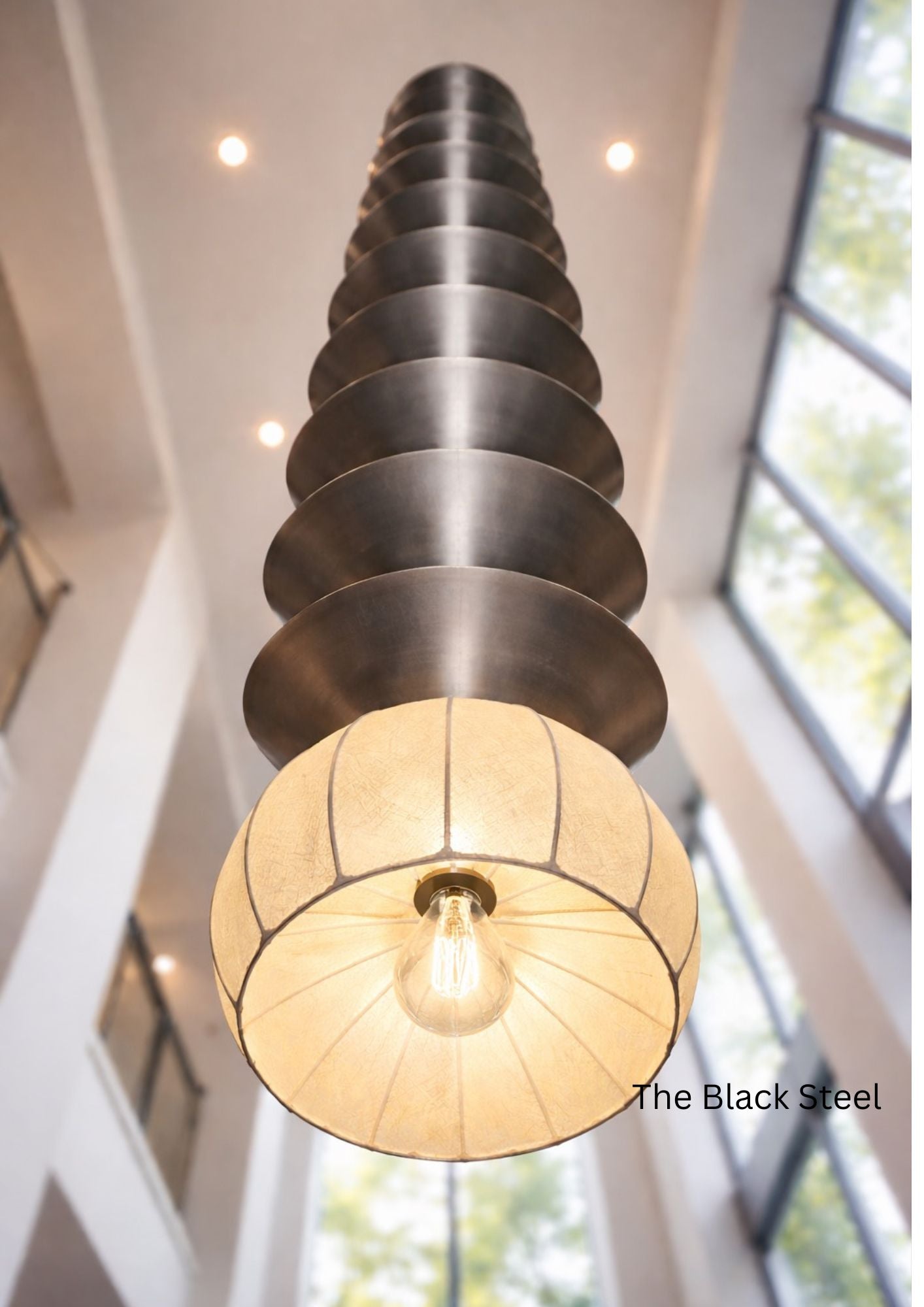 Modern pendant light with design in a bright room