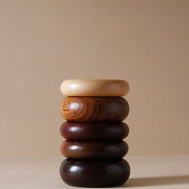 Dunes 03 Set of 5 - white to light beige and Brown and Reddish and Dark Brown and Black / Sycamore, Teak, Meranti,