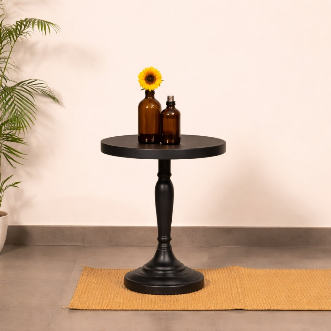 Ebon Side Table - Black / Teakwood / D: 18’’; H: 20’’ - Furniture