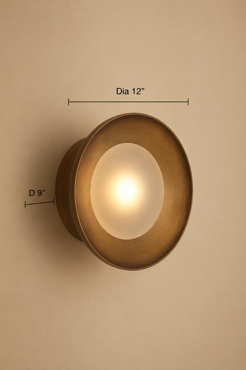 Eclipse Wall Lamp - Dia 12” x D 9” / Mild Steel, Glass Shade, Mango Wood Mount - Lighting