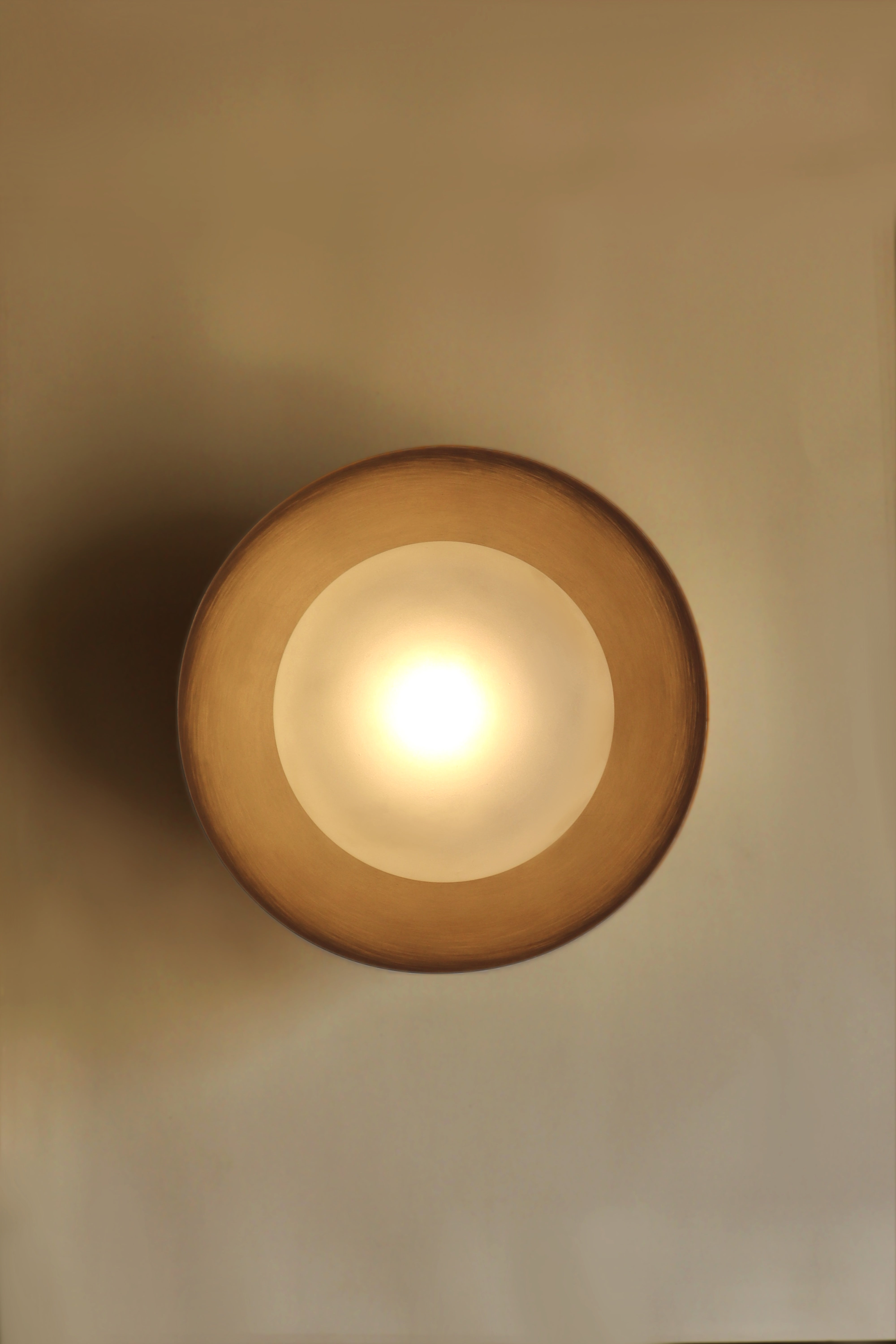 Eclipse Wall Lamp - Dia 12” x D 9” / Mild Steel, Glass Shade, Mango Wood Mount - Wall Lamp