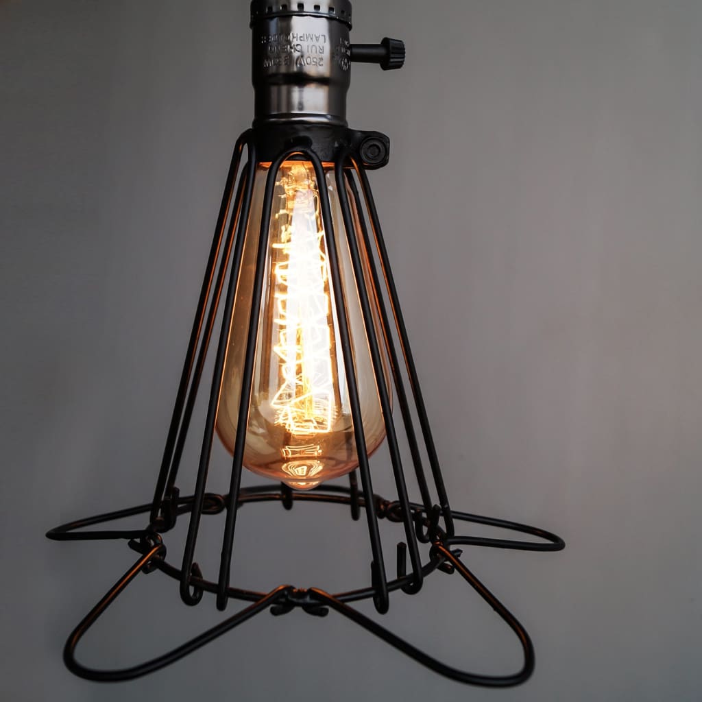 Edison Cage Pendant Industrial Light High Gloss Finish E27 Holder With Switch