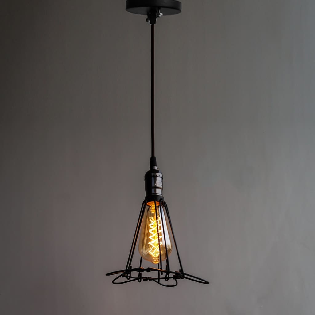 Edison Cage Pendant Industrial Light High Gloss Finish E27 Holder With Switch