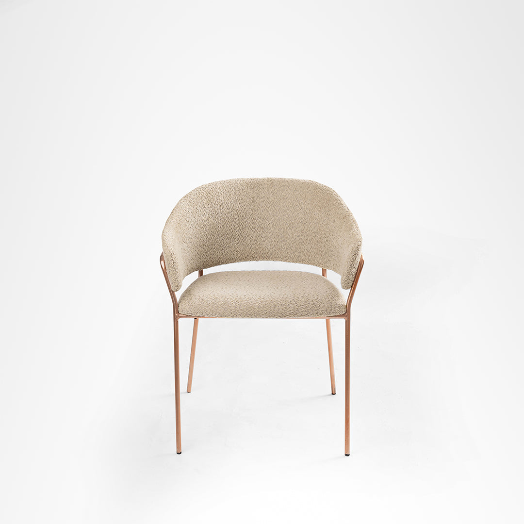 Eleanor Dining Chair Set Of 2 - W: 24 ’ D: 17’’ H: 31’’ SH: 18.5’’ / Off White Rose Gold / Upholstered Fabric AND BRASS