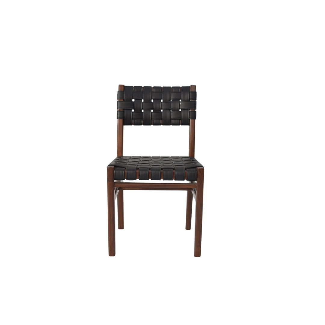 Elio Faux Leather Chair - Teak / Upholstery: Faux leather; Wood: Teak / L: 19’’ W: 20’’ H: 35’’; Seat Height: 18’’