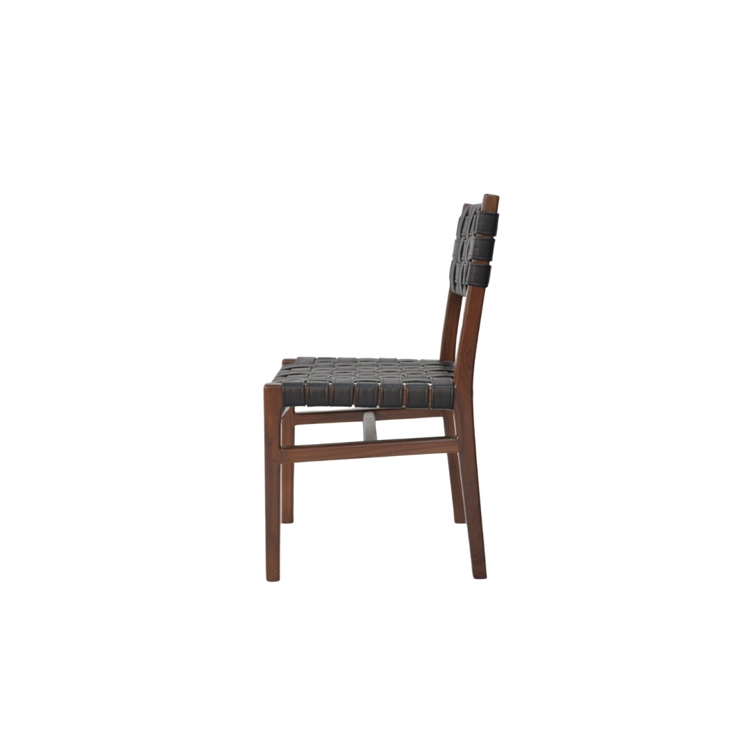 Elio Faux Leather Chair - Teak / Upholstery: Faux leather; Wood: Teak / L: 19’’ W: 20’’ H: 35’’; Seat Height: 18’’