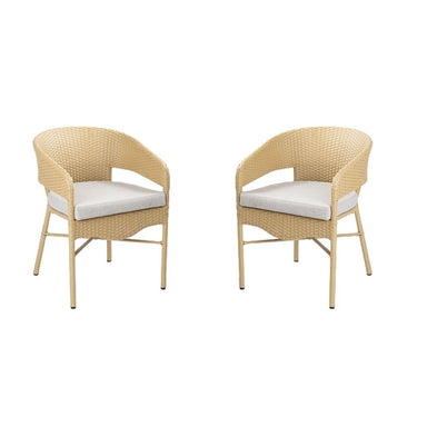 Elio Outdoor Chair Set of 2 - H: 31’’ W: 24’’ D: 23’’ SH: 20’’ / Biege / MS Frame and PVC Weaving - Outdoor Chairs