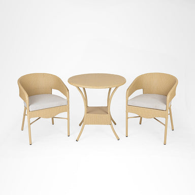 Elio Outdoor Set - Chair: W: 24’’ D: 23’’ H: 31’’ SH: 20’’ Table: 30’’ H: 30’’ / Biege / MS Frame and PVC Weaving