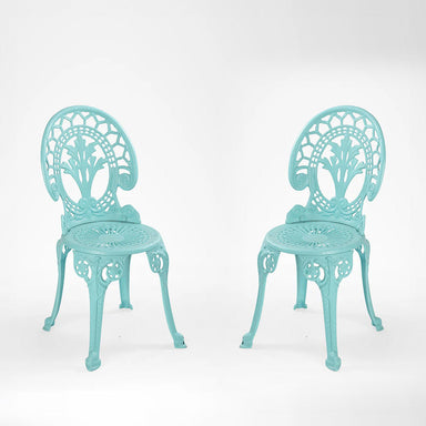 Ellis Cast Aluminium Chair IX set of 2 - L: 13.5’’ B: 13.5’’ TH: 34’’ SH: 16’’ / Seafoam Blue / Cast Aluminium