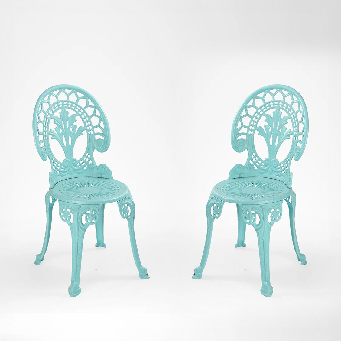 Ellis Cast Aluminium Chair IX set of 2 - L: 13.5’’ B: 13.5’’ TH: 34’’ SH: 16’’ / Seafoam Blue / Cast Aluminium