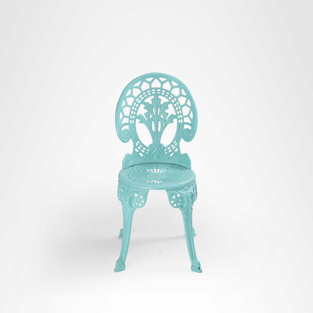 Ellis Cast Aluminium Chair IX set of 2 - L: 13.5’’ B: 13.5’’ TH: 34’’ SH: 16’’ / Seafoam Blue / Cast Aluminium