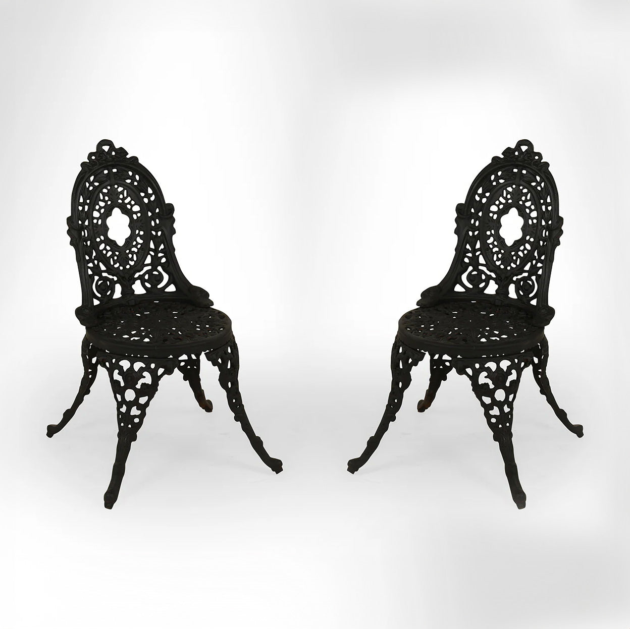 Ellis III Cast Iron Chair set of 2 - W: 21’’ D: 15’’ H: 32’’ SH: 16’’ / Matte Black / Cast Iron - Outdoor Furniture