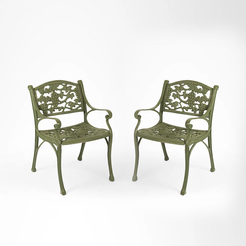 Ellis XIX Cast Iron Chair set of 2 - W: 17’’ D: 17’’ H: 31’’ SH: 16’’ / Matte Green / Cast Iron - Outdoor Furniture