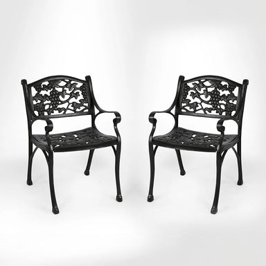 Ellis XIX Cast Iron Chair set of 2 - W: 17’’ D: 17’’ H: 31’’ SH: 16’’ / Matte Black / Cast Iron - Outdoor Furniture