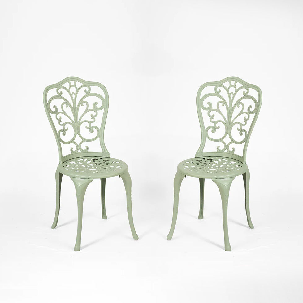 Ellis XV Cast Aluminium Chair set of 2 - L: 14’’ B: 14’’ TH: 34’’ SH: 16’’ / Matte Green / Cast Aluminium - Outdoor