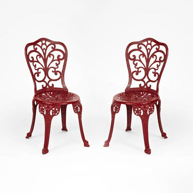 Ellis XV Cast Aluminium Chair set of 2 - L: 14’’ B: 14’’ TH: 34’’ SH: 16’’ / Matte Red / Cast Aluminium - Outdoor