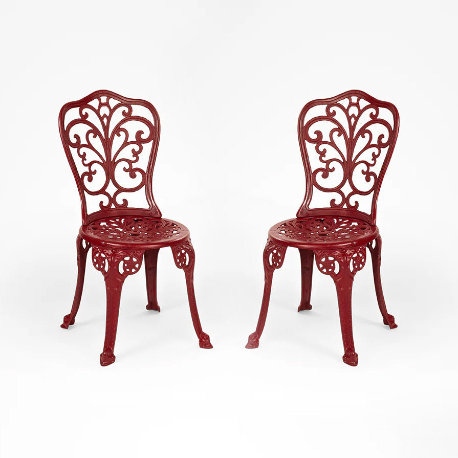Ellis XV Cast Aluminium Chair set of 2 - L: 14’’ B: 14’’ TH: 34’’ SH: 16’’ / Matte Red / Cast Aluminium - Outdoor
