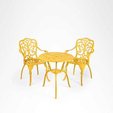 Ellis XVI Cast Aluminium Set - Chair- L: 18’’ B: 19’’ TH: 33’’ SH: 16’’ & Table- Dia: 24’’ TH: 25’’ / Matte Yellow