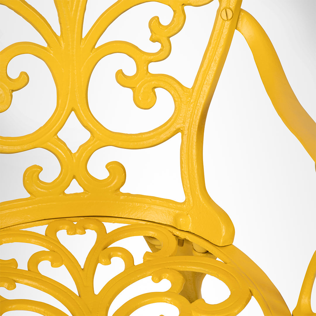 Ellis XVI Cast Aluminium Set - Chair- L: 18’’ B: 19’’ TH: 33’’ SH: 16’’ & Table- Dia: 24’’ TH: 25’’ / Matte Yellow