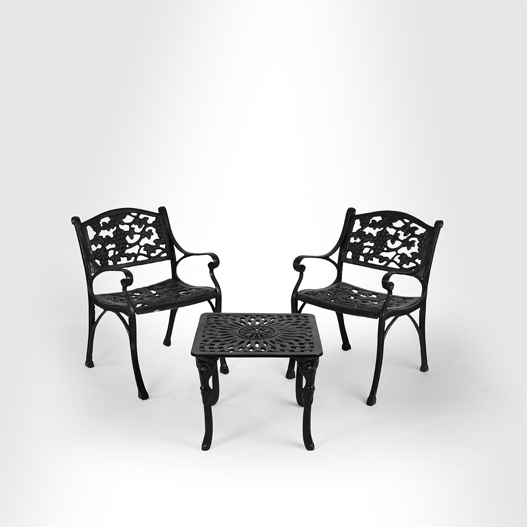 Ellis XXV Cast Iron Table And Chair Set - Chair- W: 17’’ D: 17’’ H: 31’’ SH: 16’’ Table- L: 20’’ B 20’’ H: 17’’ / Matte