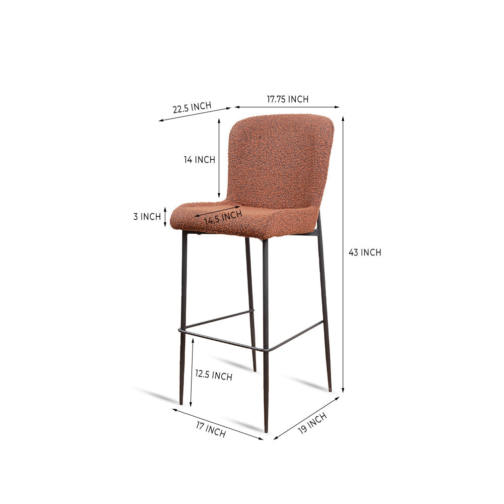 Elva Bar Stool - L:- 57 x W:- 45 x H:- 109 In Cms / Mild Steel and Upholstery - Indoor Furniture