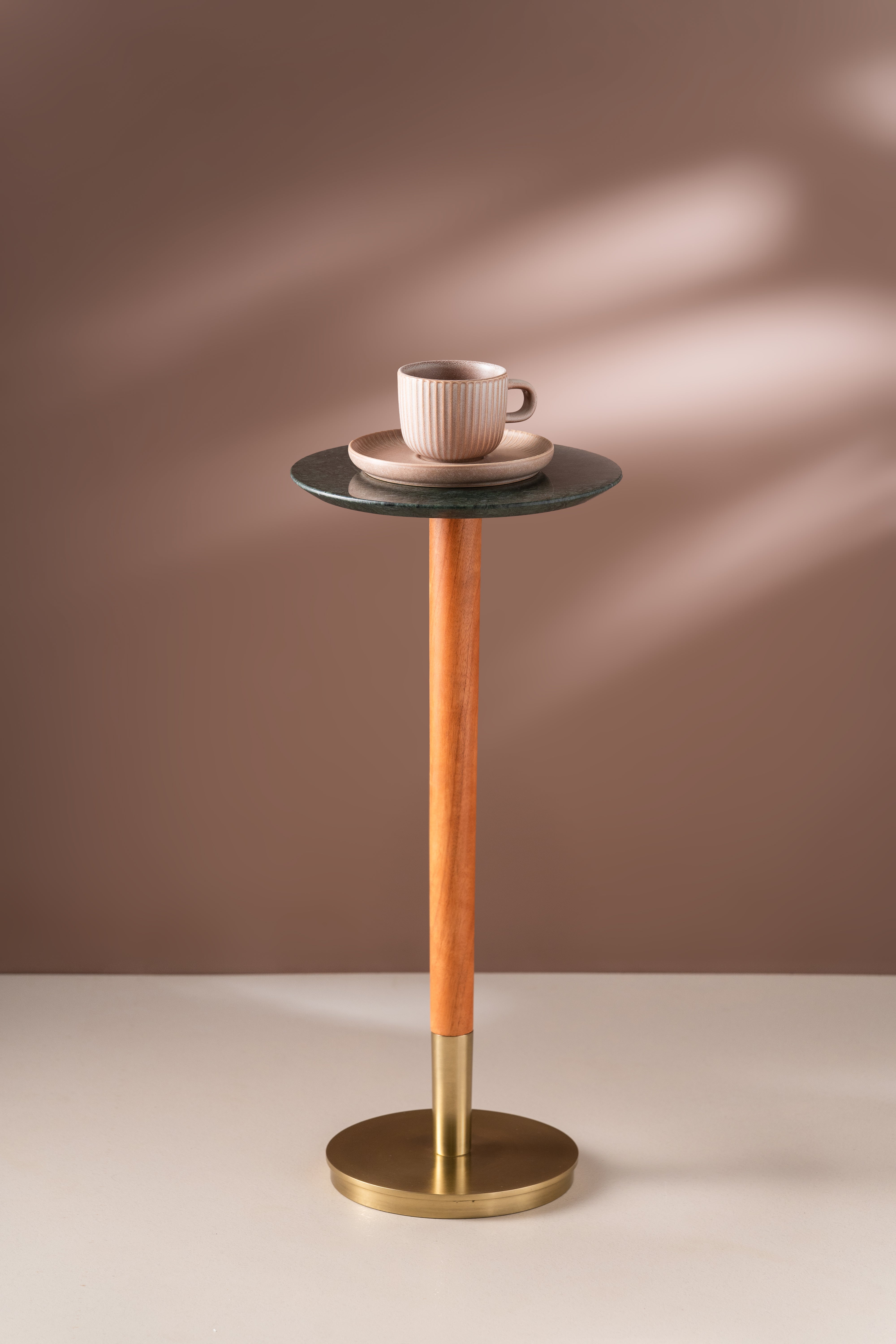 Emerald Oasis Drink Table - Green & Gold / 25 x W:25 x H:57 In Cms / Wood & Marble - Indoor Furniture