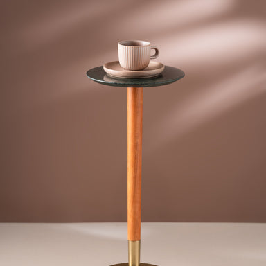 Emerald Oasis Drink Table - Green & Gold / 25 x W:25 x H:57 In Cms / Wood & Marble - Indoor Furniture