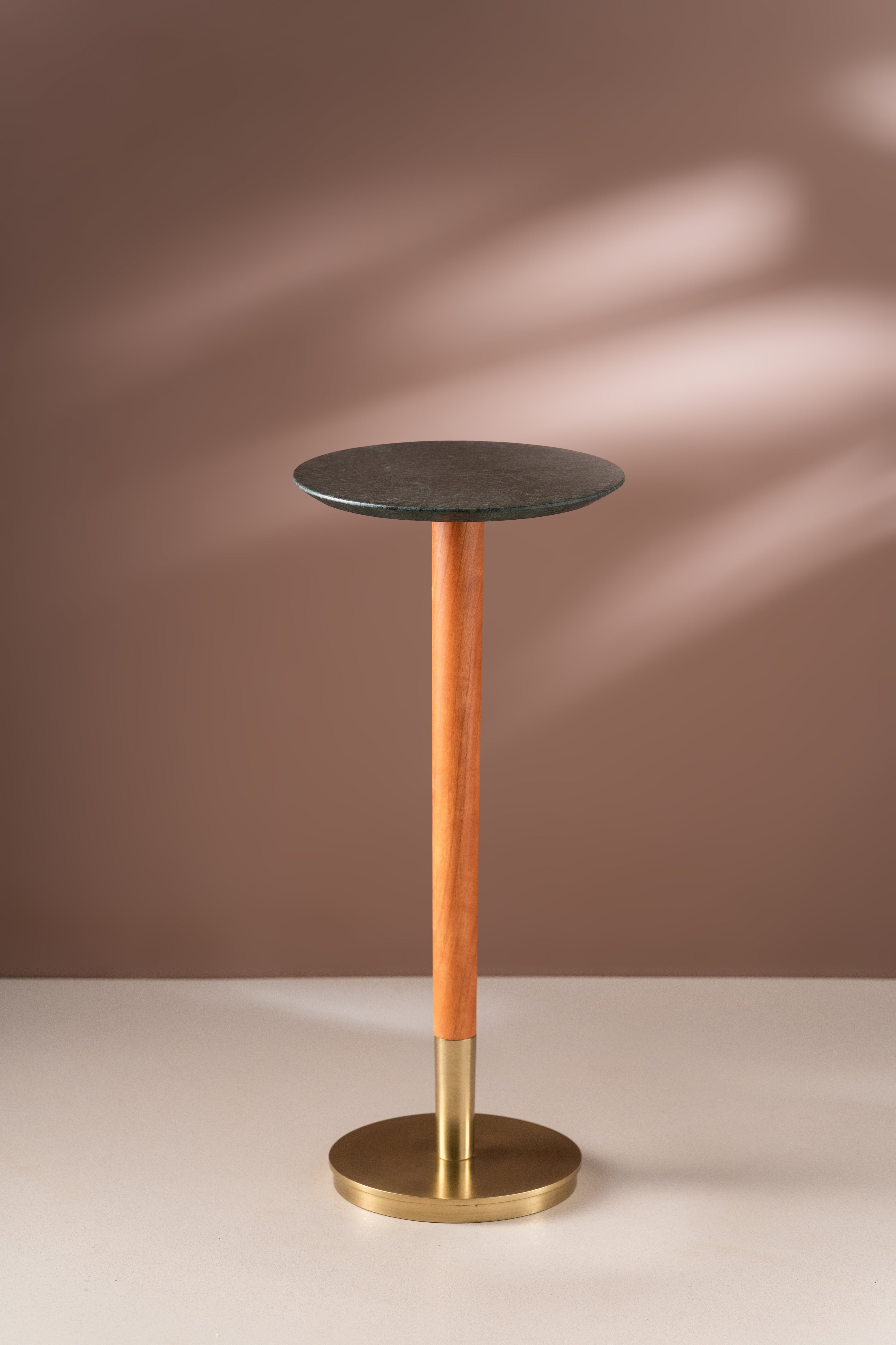 Emerald Oasis Drink Table - Green & Gold / 25 x W:25 x H:57 In Cms / Wood & Marble - Indoor Furniture