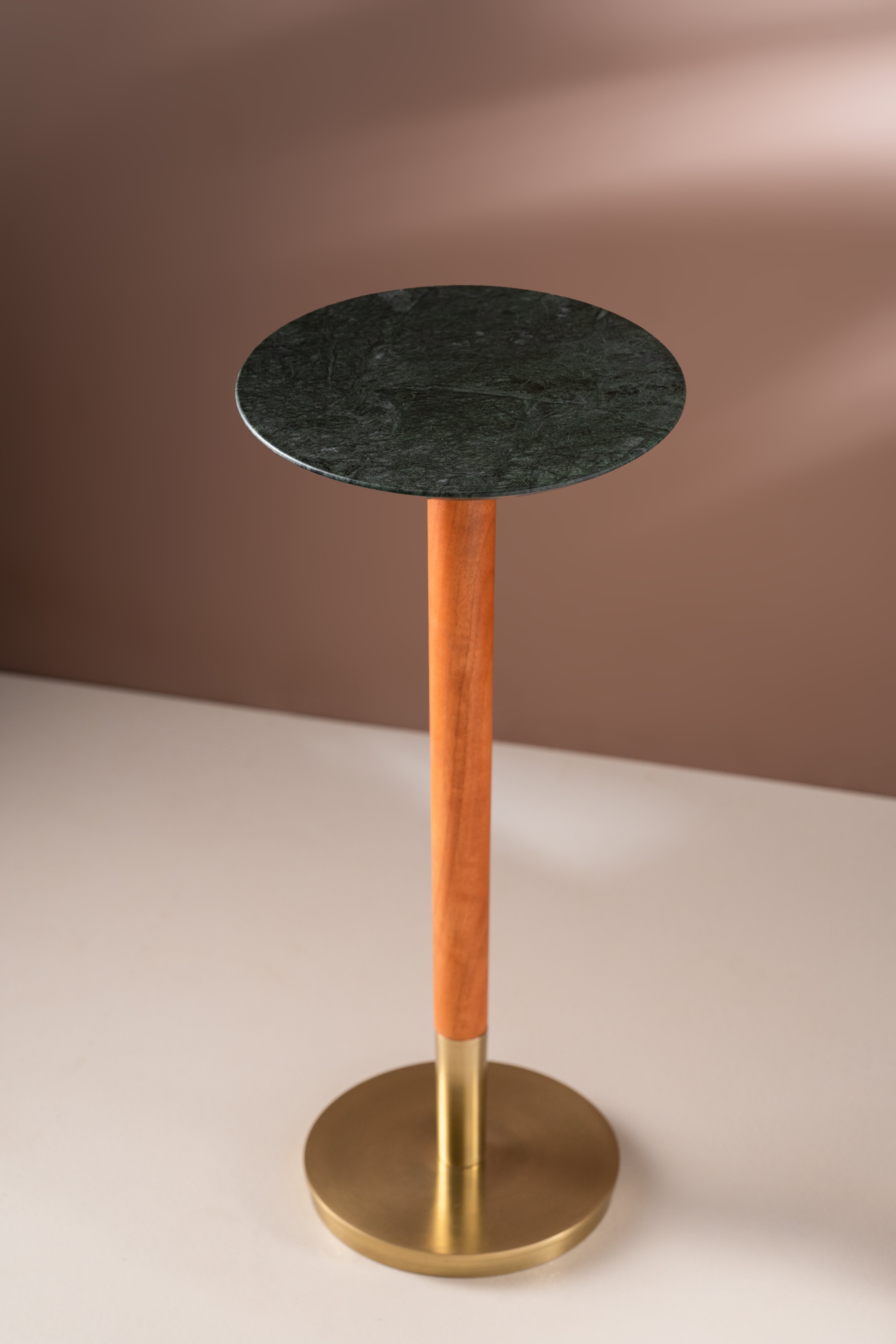 Emerald Oasis Drink Table - Green & Gold / 25 x W:25 x H:57 In Cms / Wood & Marble - Indoor Furniture