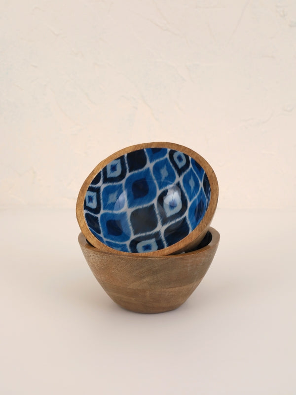 Wooden Ikat Printed Enamel Bowl