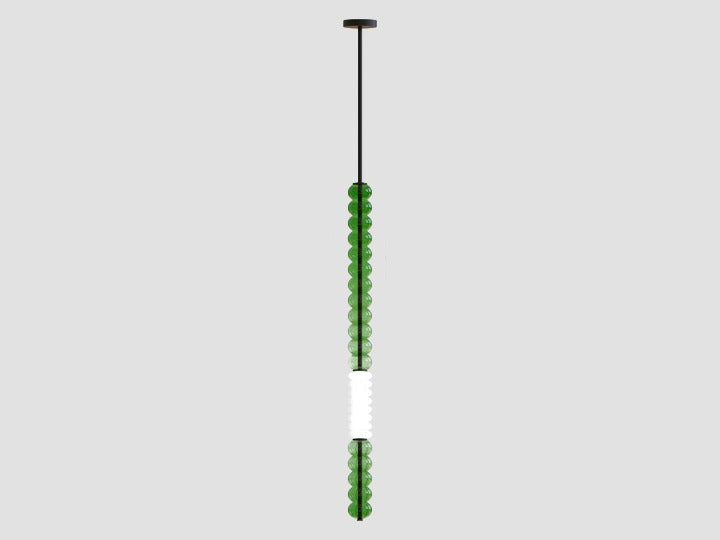 Ensembles - dark green with a white / Ms In Matte Black, Blown Glass, Opal Glass / H- 789mm, Dia- 60mm,(Drop down